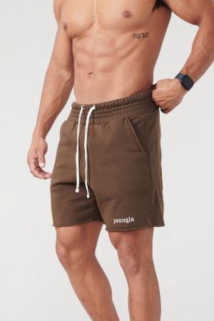 Men's YoungLA 110 San Diego Terry Shorts Brown | 205-KZYABO