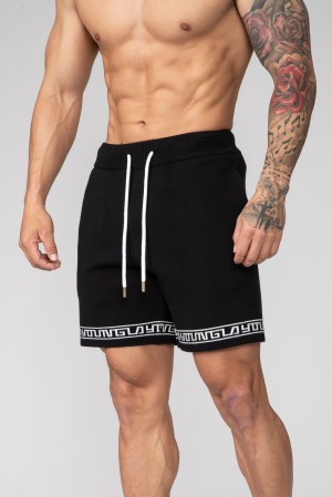 Men's YoungLA 116 Hieroglyphic Knitted Shorts Black | 986-MZELRG