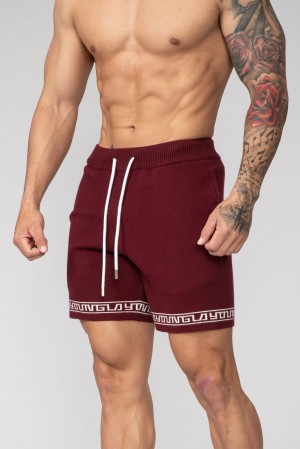 Men's YoungLA 116 Hieroglyphic Knitted Shorts Burgundy | 398-QBJMXH