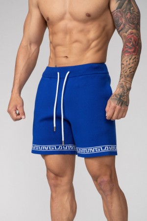 Men's YoungLA 116 Hieroglyphic Knitted Shorts Blue | 512-VWOJMZ