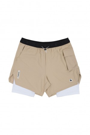 Men's YoungLA 121 Performance Line Compression Shorts Beige | 917-NKBWTE