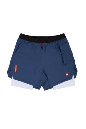 Men's YoungLA 121 Performance Line Compression Shorts Navy | 278-NPUQKZ