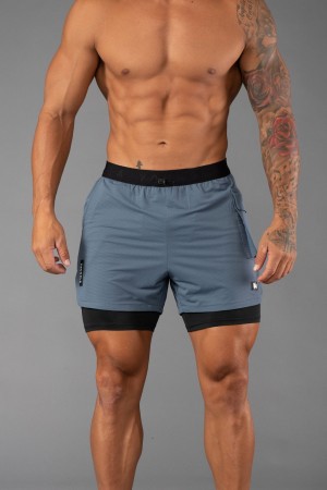 Men's YoungLA 121 Performance Line Compression Shorts Blue | 240-XSYDAZ