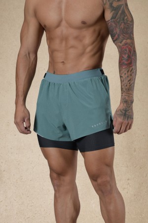 Men's YoungLA 124 - 6am Compression Shorts Green | 901-YMTEBA