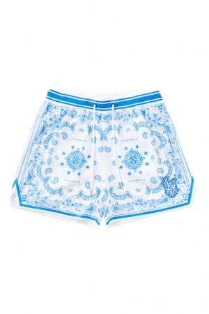 Men's YoungLA 132 Infamous Bandana Shorts Blue | 159-GONXYC