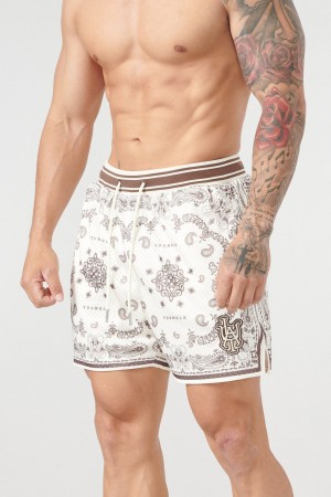 Men's YoungLA 132 Infamous Bandana Shorts Chocolate | 027-UKONIT