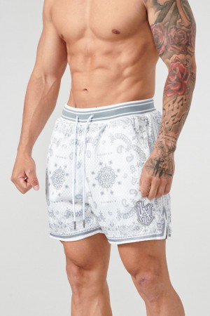 Men's YoungLA 132 Infamous Bandana Shorts Grey | 504-HJTUEF