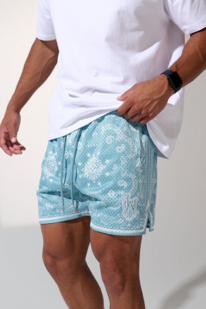 Men's YoungLA 132 Infamous Bandana Shorts Light Blue | 463-CYLJVE