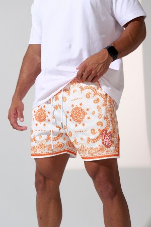 Men's YoungLA 132 Infamous Bandana Shorts Orange | 729-OZEYHR