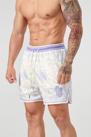 Men's YoungLA 132 Infamous Bandana Shorts Soft Purple | 546-LXMYTI