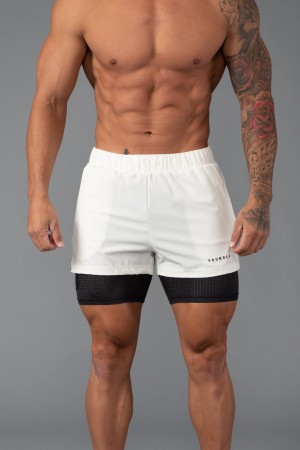 Men's YoungLA 144 Peak Velocity Compression Shorts White | 728-AHMNDR