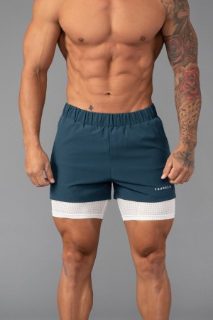 Men's YoungLA 144 Peak Velocity Compression Shorts Blue | 705-RLDSJU