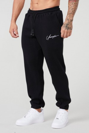 Men's YoungLA 207 Cozy Thermal Jogger Black | 487-EDLBXP