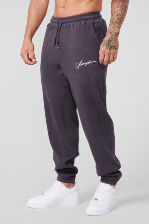 Men's YoungLA 207 Cozy Thermal Jogger Dark Grey | 187-BYXGRL