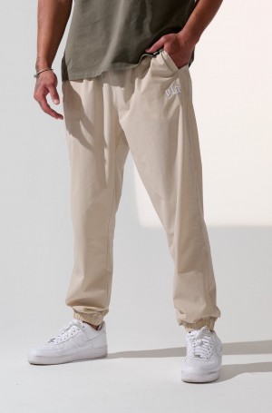 Men's YoungLA 214 Effortless Nylon Jogger Cream | 184-HXFZCA