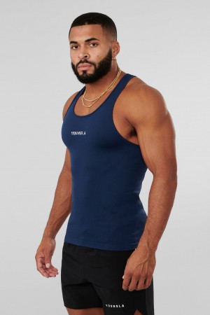 Men's YoungLA 302 Supervillain Stringers Tanks Navy | 903-VHGLKR