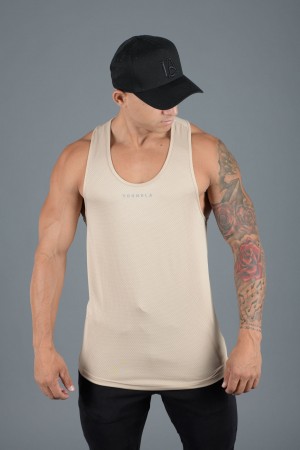 Men's YoungLA 305 Performance Line Tanks Beige | 685-NWQXGD