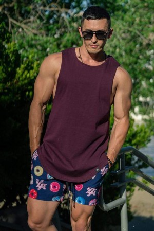 Men's YoungLA 308 Muscle Tanks Burgundy | 697-VLYWFT