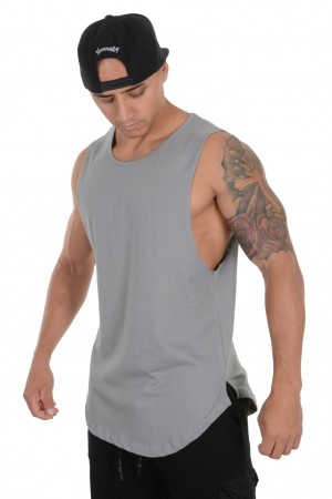 Men's YoungLA 308 Muscle Tanks Grey | 086-LUYABW