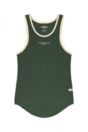 Men's YoungLA 313 Rocket Rib Tanks Green | 257-TIRZWS