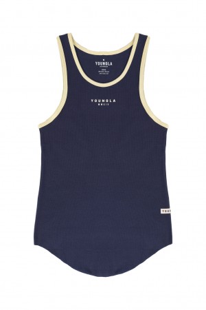 Men's YoungLA 313 Rocket Rib Tanks Navy | 832-GTFZJH