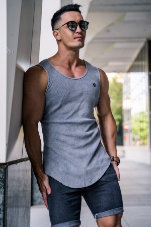 Men's YoungLA 314 Scoop Bottom Ribbed Tanks Grey | 560-LWTNJV