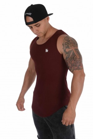 Men's YoungLA 314 Scoop Bottom Ribbed Tanks Burgundy | 401-XAHTLK