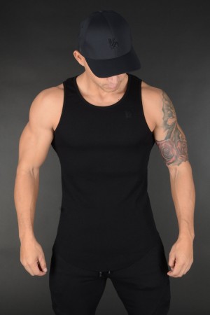 Men's YoungLA 314 Scoop Bottom Ribbed Tanks Black | 486-XBAYRH