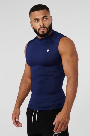 Men's YoungLA 315 - Stealth Compression Cut-Offs Tanks Blue | 482-GBXLAQ