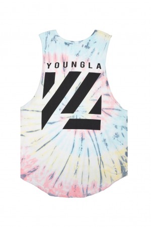 Men's YoungLA 321 Tie Dye Bloc Cut Off Tanks Multicolor | 543-VWNXDE