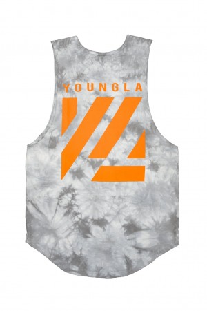 Men's YoungLA 321 Tie Dye Bloc Cut Off Tanks Grey | 459-WHRICP