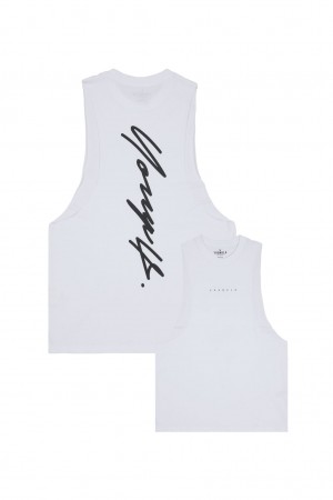 Men's YoungLA 323 Autograph Delt Tanks White | 947-QUBJEY