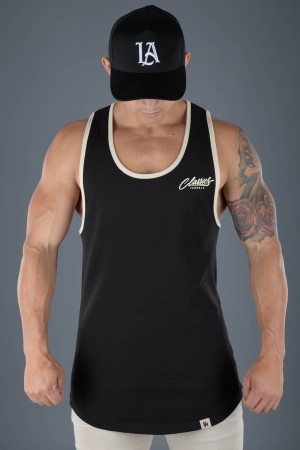 Men's YoungLA 324 Classics Stringer Tanks Black | 963-LDQKBE