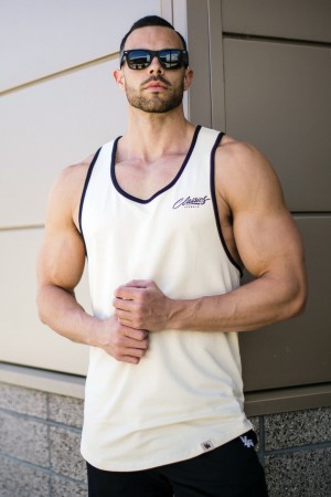 Men's YoungLA 324 Classics Stringer Tanks White | 374-AQNYOF