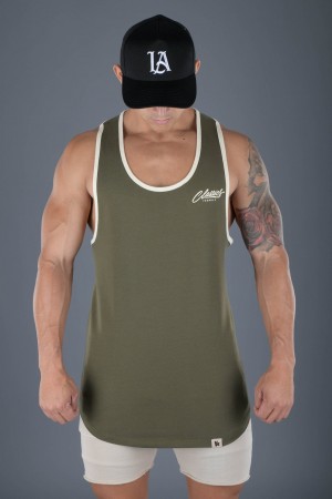 Men's YoungLA 324 Classics Stringer Tanks Olive | 523-VTQCEU