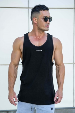 Men's YoungLA 325 Marine Slub Tanks Black | 037-VQIHRM