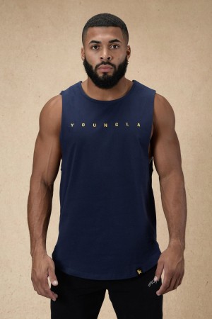 Men's YoungLA 332 Infinity Muscle Tanks Navy | 216-RGCJQK