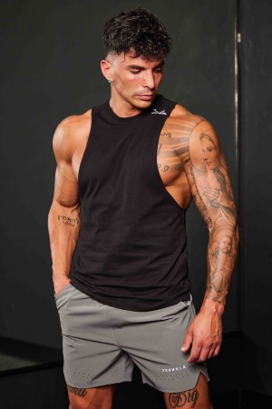 Men's YoungLA 338 Offset Delt Tanks Black | 864-ZPQSBD