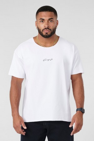 Men's YoungLA 409 - Raw Neck T Shirts White | 092-LFAKET