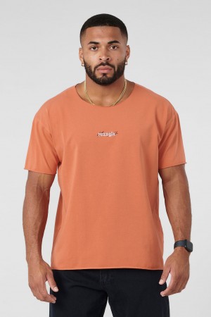 Men's YoungLA 411 - Raw Neck T Shirts Orange | 721-ZJDOWQ