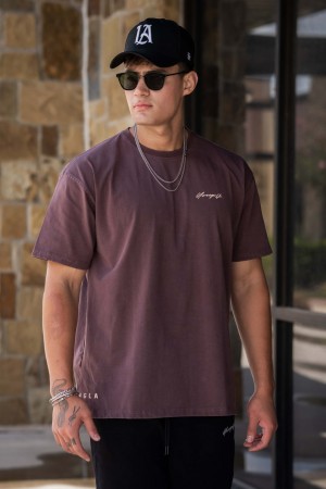 Men's YoungLA 414 Signature T Shirts Brown | 361-LRJECA