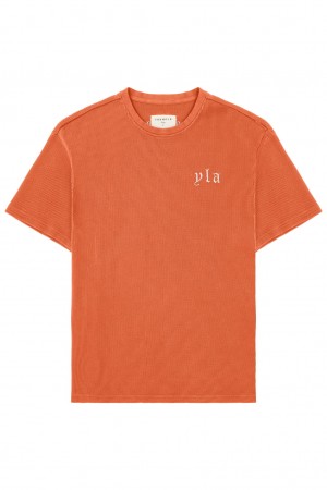 Men's YoungLA 427 Summer Waffle T Shirts Orange | 859-VWRQGD