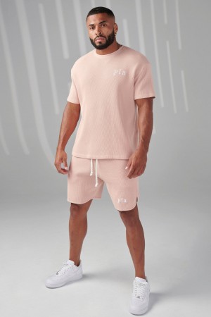 Men's YoungLA 427 Summer Waffle T Shirts Pink | 629-RFKGSH