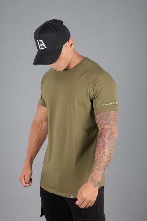 Men's YoungLA 442 Ultimate Hybrid Tee T Shirts Olive | 837-SBRIQP