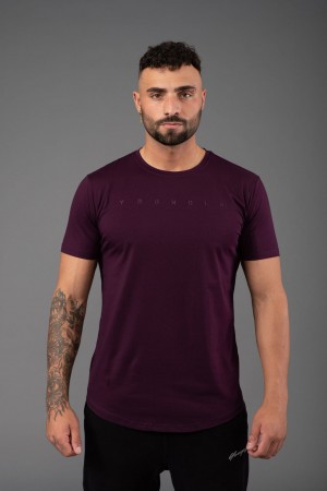 Men's YoungLA 459 Monochrome Fitted T Shirts Burgundy | 067-ECXMQA