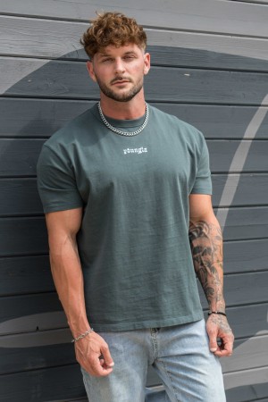 Men's YoungLA 471 Chrome T Shirts Green | 241-GYFUXZ