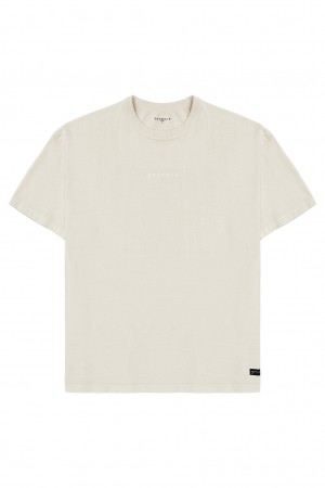 Men's YoungLA 473 - Mellow Logo T Shirts Cream | 537-RMBQOC