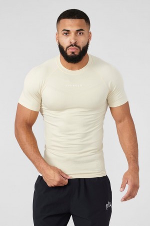 Men's YoungLA 475 SuperVillain Compression T Shirts Beige | 106-LOCQUI