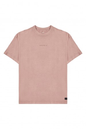 Men's YoungLA 475 - Mellow Logo T Shirts Pink | 038-BKIDCF