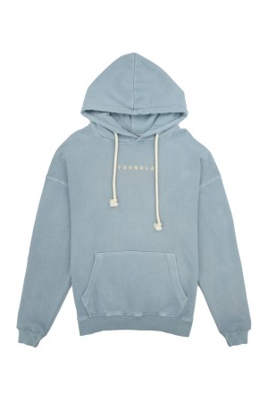 Men's YoungLA 513 Skylines Hoodie Blue | 243-VIFHXT